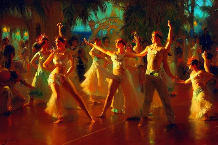 Prompt: dance festival, summer, neon light, painting by gaston bussiere, craig mullins, j. c. leyendecker