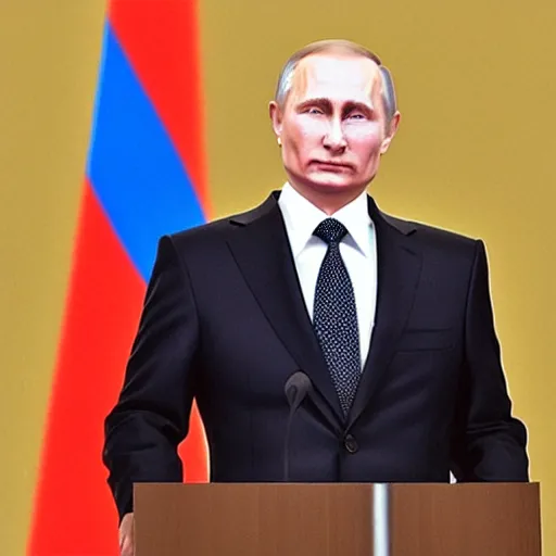 Prompt: Putin on model podium, hyper realistic, highly detailed