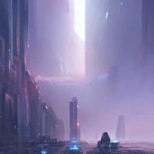 Image similar to great city at the end of the cosmos, a sci-fi digital painting by Greg Rutkowski and James Gurney, trending on Artstation