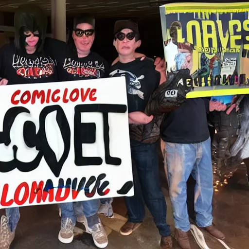 Image similar to a sign that says comicsgate is a love group