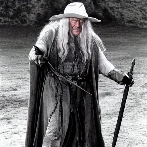 Prompt: john wayne playing gandalf in lord of the rings