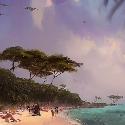 Prompt: a beach in singapore, by greg rutkowski