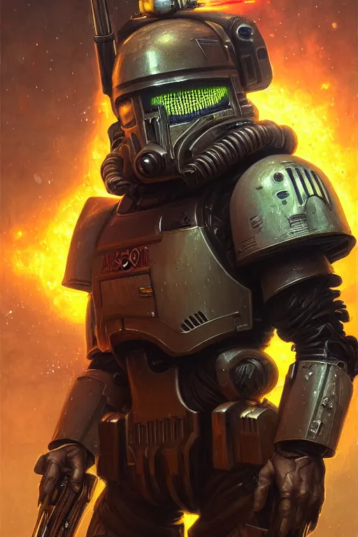 Image similar to character portrait closeup harrison ford cyberpunk starcraft terran bioshock warhammer 4 0 k space marine stormtrooper, character design, painting by gaston bussiere, dan mumford, moebius, katsuya terada, frank frazetta, tom of finland, trending on artstation