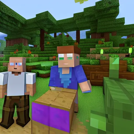 Image similar to Rick and Morty in minecraft, minecraft mods, game poster, trailer, RTX on, minecraft RTX