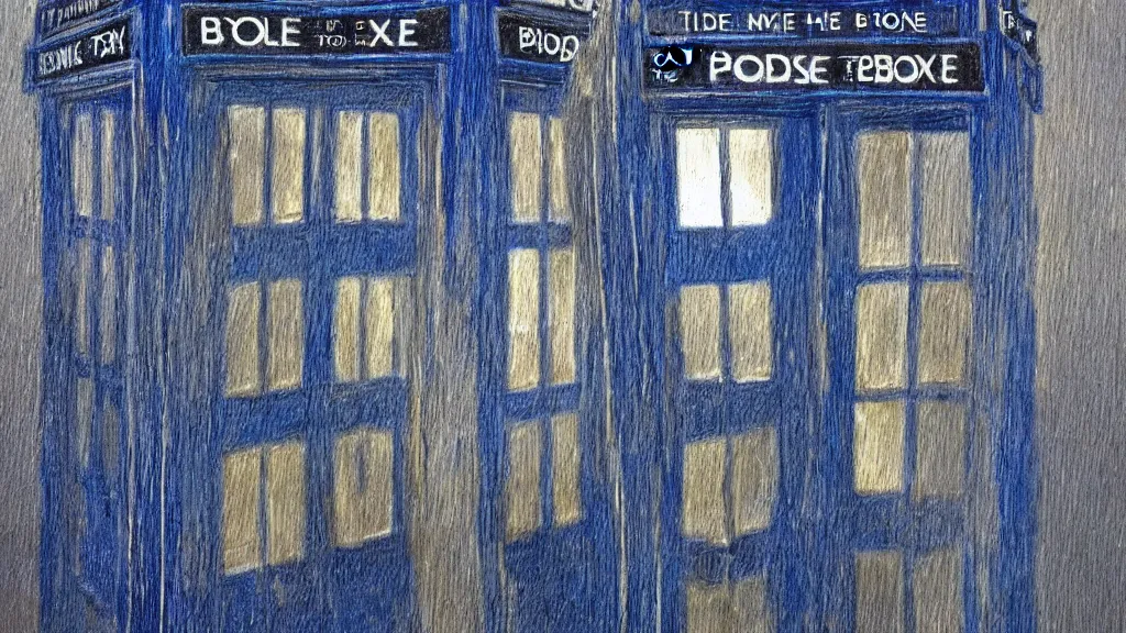 Image similar to an oil painting in the style of alan lee depicting the inside of the tardis