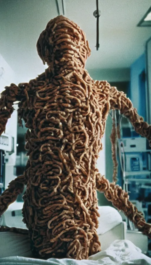 Prompt: 7 0 s movie still of a man made of worms in the hospital, cinestill 8 0 0 t 3 5 mm eastmancolor, heavy grain, high quality, high detail