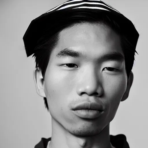 Image similar to realistic! photoshoot for a new balenciaga lookbook, color film photography, portrait of a beautiful asian model, photo in style of tyler mitchell, 35mm