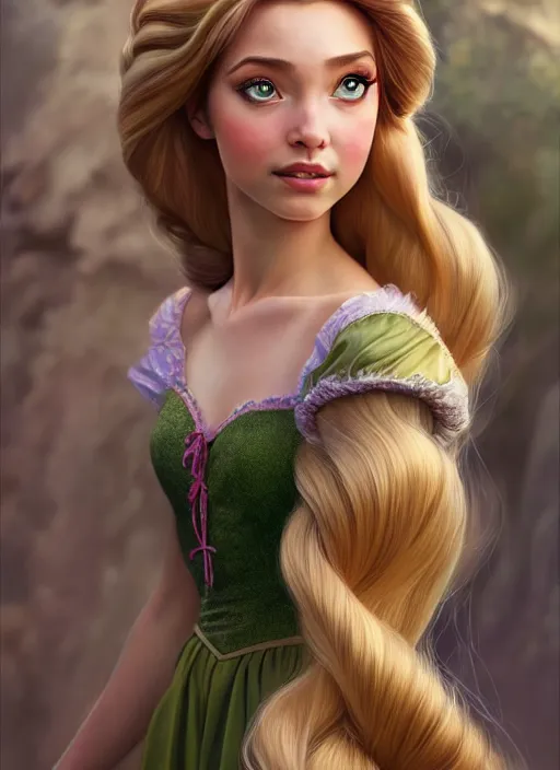 Prompt: photo of a gorgeous young woman rapunzel in the style of stefan kostic, realistic, sharp focus, 8 k high definition, insanely detailed, intricate, elegant, art by stanley lau and artgerm