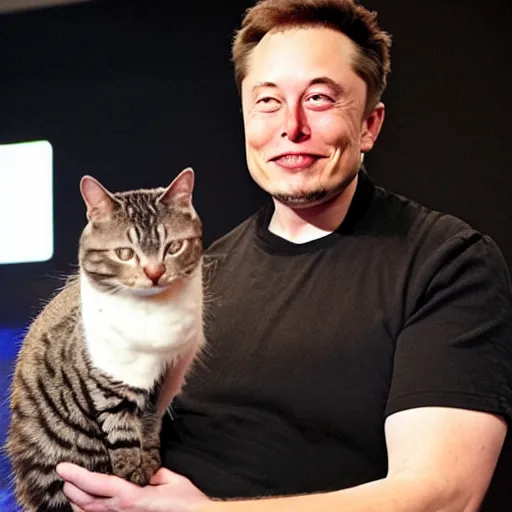 Prompt: elon musk holding a cat while crying