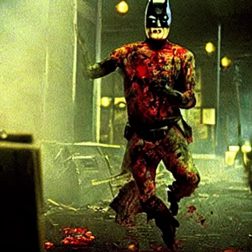 Image similar to film still of zombie zombie batman as a zombie in batman ( 1 9 8 9 )