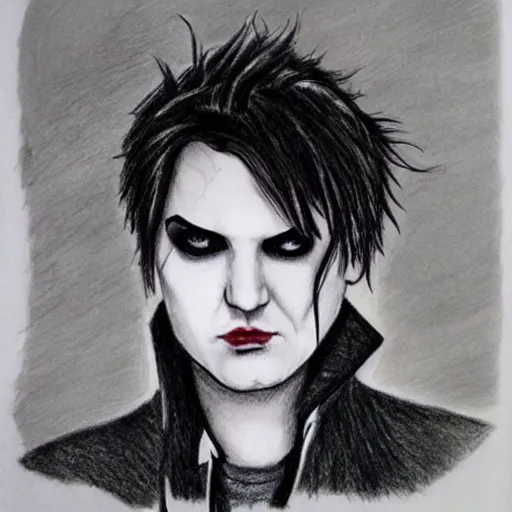 Image similar to A traditional drawing of Gerard Way in a style of emo/scene drawing, late 2000’s, low quality, trending on Deviantart