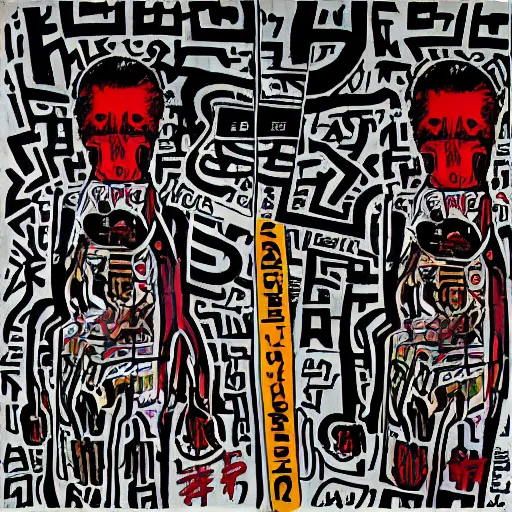 Prompt: jack the ripper, symmetrical, by andy warhol, tyler edlin, yoshitaka amano, liu wei, anselm kiefer, keith harring