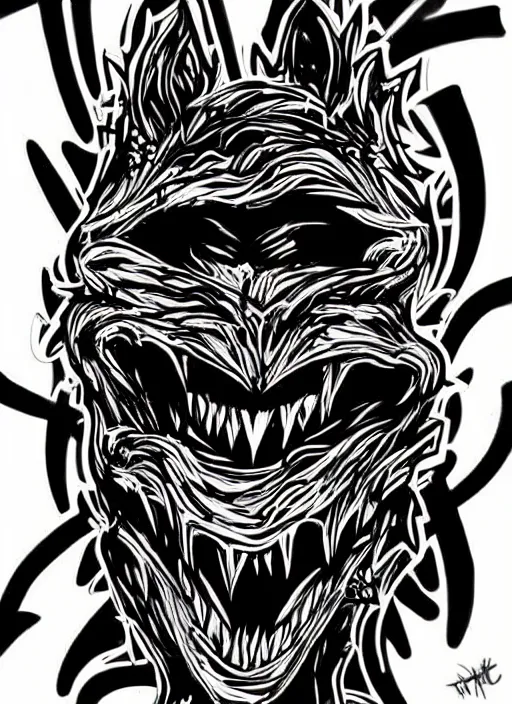 Image similar to beautiful graffiti monsters on black background paper