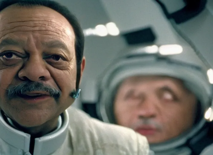 Image similar to film still of Cheech Marin as Dr. Dave Bowman in 2001 A Space Odyssey