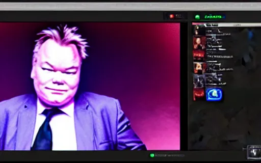 Image similar to Stewart Lee playing Counter Strike, gameplay footage with facecam in the bottom right