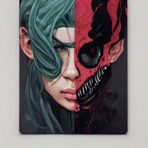 Image similar to The mix of Gorgon and Venom picture by Sachin Teng, asymmetrical, dark vibes, Realistic Painting , Organic painting, Matte Painting, geometric shapes, hard edges, graffiti, street art:2 by Sachin Teng:4