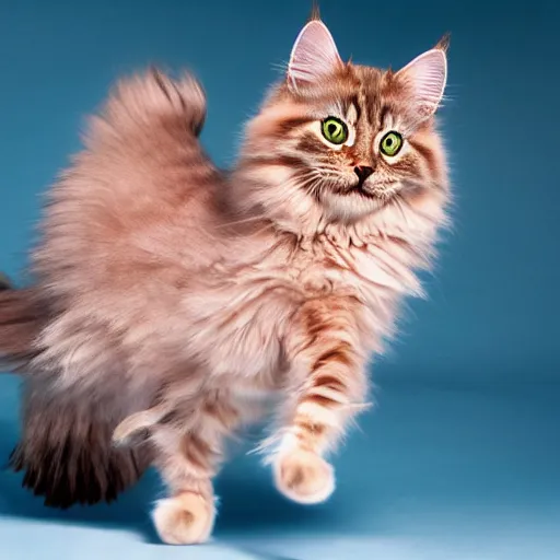 Prompt: realistic photo of a Siberian cat dancing in a pink dress