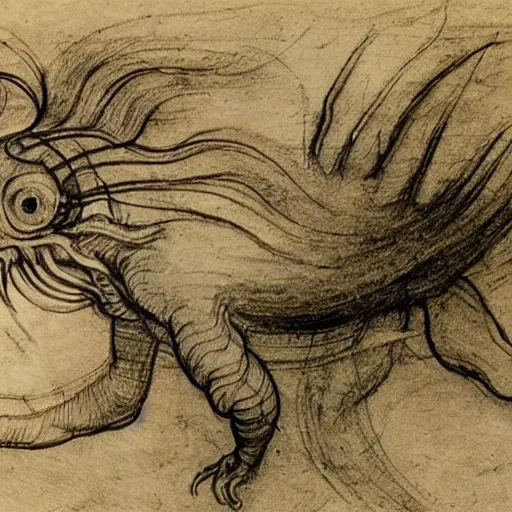 Prompt: leonardo da vinci sketch of a strange creature