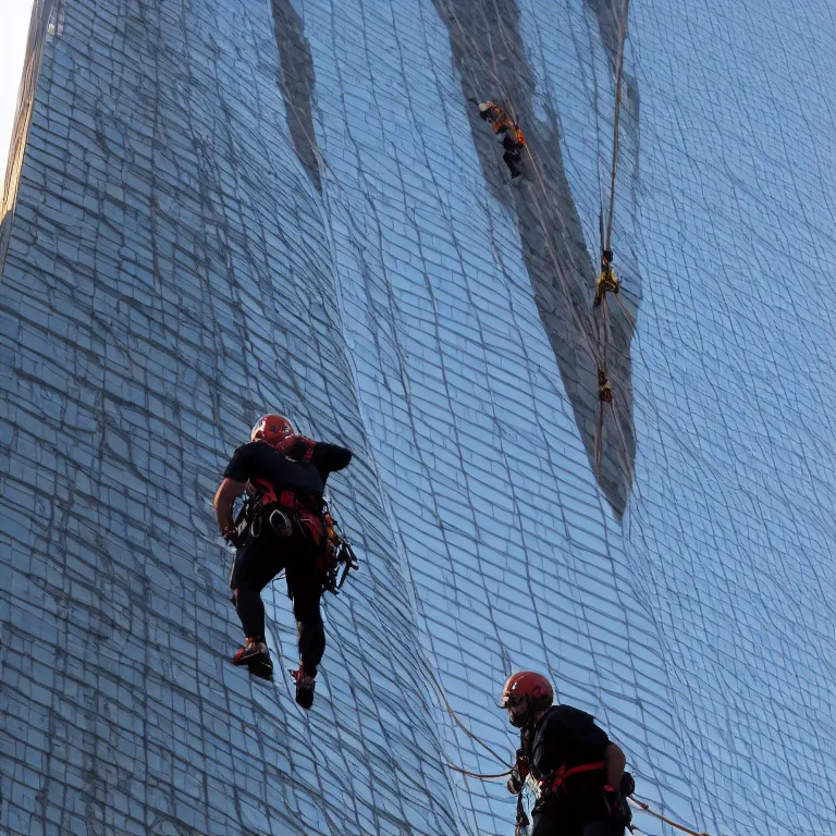 Prompt: Coach Belichick rappelling down a skyscraper, golden hour-n 4