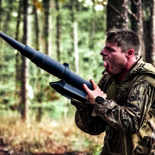 Image similar to a rocket launcher explosive deer military animal beast, huge, powerful, rocket, launcher, scary, anger, rage, canon eos c 3 0 0, ƒ 1. 8, 3 5 mm