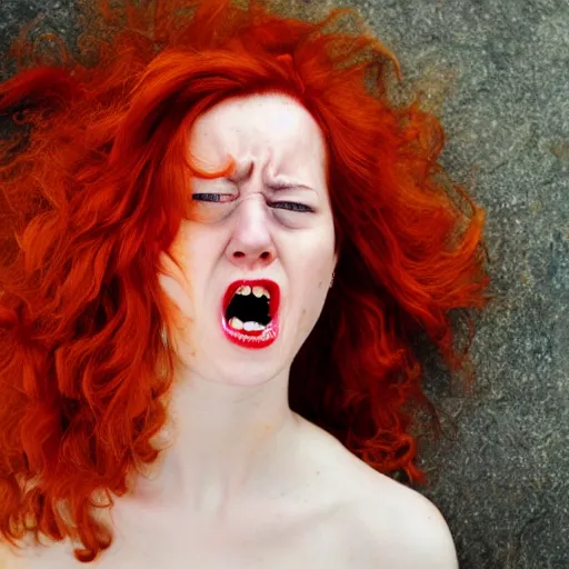 Image similar to young red headed woman in a hunger induced fit of rage