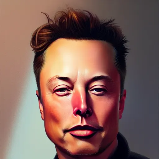 Image similar to of an ultradetailed beautiful portrait panting of elon musk, front view, oil painting, by ilya kuvshinov, greg rutkowski and makoto shinkai