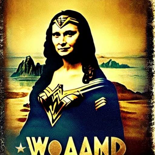 Image similar to wonder woman movie poster but with Mona Lisa
