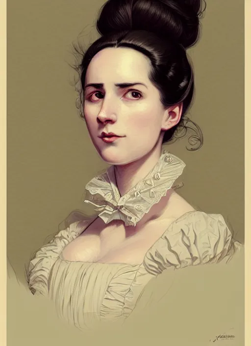 Image similar to a portrait of a young woman with a crooked nose in victorian clothing, confident pose, intricate, elegant, sharp focus, illustration, highly detailed, concept art, matte, trending on artstation, anime, art by james jean and artgerm and brian despain and alberto mielgo, greg rutkowski, wlop, ilya kuvshinov, strong strokes