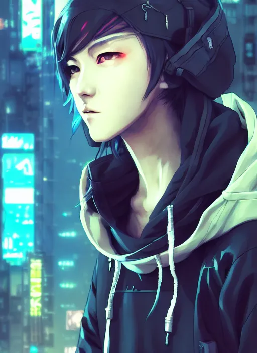 Image similar to cyberpunk anime girl in hoodie, grafity, realistic face, beautiful face, grafity, arcane, action, tokyo street, detail, good face, pose model, concept art, in style of yoji shinkawa, pan ren wei, col price, atey ghailan, by greg rutkowski, aesthetic