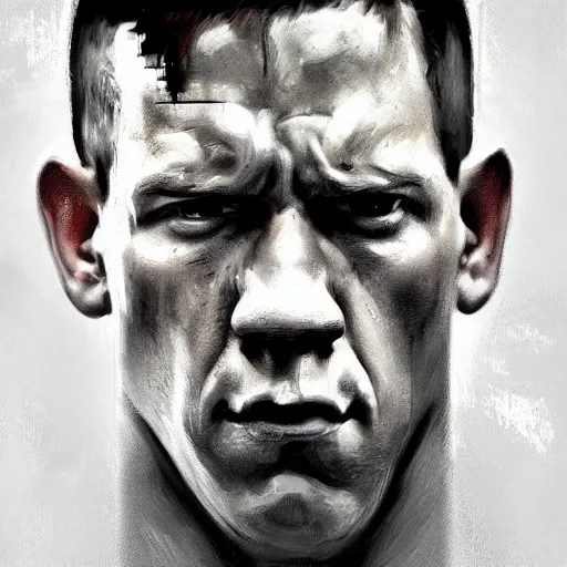 Image similar to A realistic hyperdetailed wide-shot digital oil portrait painting of an John cena in the style of Guy Denning, Ruan Jia, and Craig Mullins. Trending on ArtStation, DeviantArt, and Instagram. CGSociety Digital art. John cena.