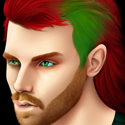 Image similar to professional digital art of a healthy man with red hair and green eyes, popular, attractive, high quality, highly detailed, hd, 4 k, 8 k,