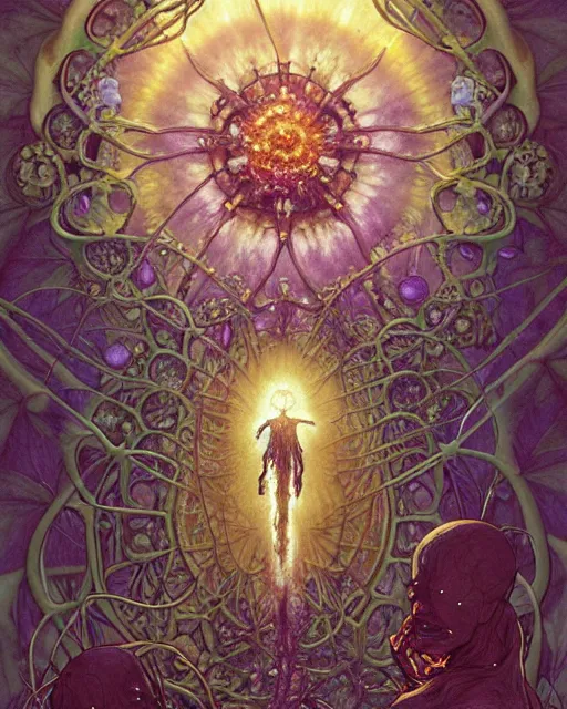 Image similar to the platonic ideal of flowers, rotting, insects and praying of cletus kasady carnage thanos dementor wild hunt doctor manhattan chtulu mandelbulb mandala ponyo spirited away bioshock davinci, d & d, fantasy, ego death, decay, dmt, mdma, art by artgerm and greg rutkowski and alphonse mucha