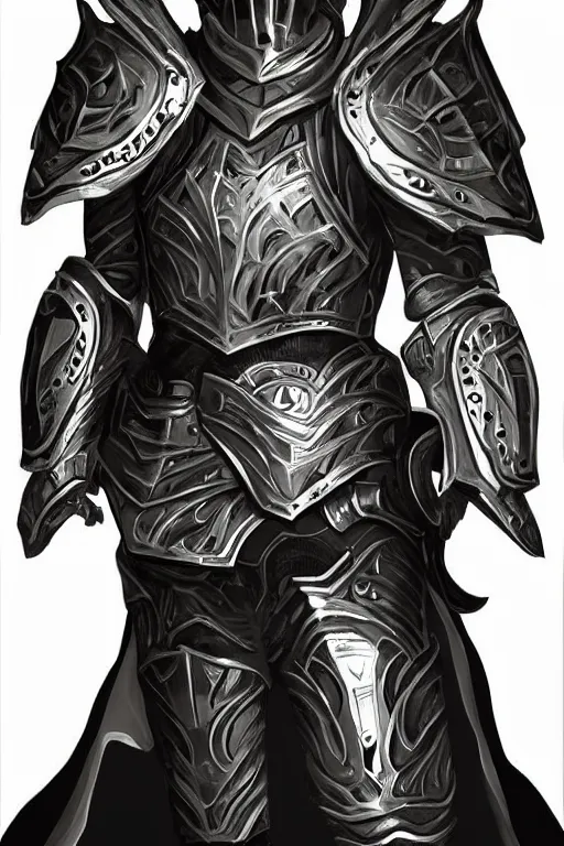 Image similar to Full-length portrait of a paladin in iridescent heavy armor, dark fantasy, digital art.