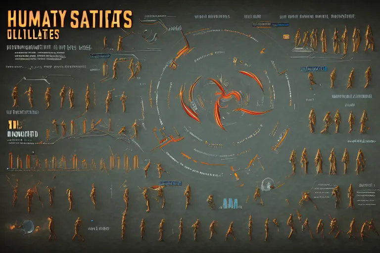 Image similar to detailed infographic poster on a digital piece of paper, depicting humanity's stats, abilities and popularity with various extraterrestrial cultures, in the style of wlop, illustration, epic, fantasy, hyper detailed, smooth, unreal engine, sharp focus, ray tracing