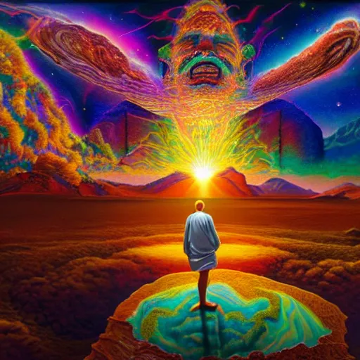 Image similar to god creating the universe. masterpiece. accidentally tripping on dmt and acid, psychedelic experience, overwhelming psychosis of self realization and burning awakening, ultra high definition, unreal engine 5, hyperrealism, masterpiece composition, by casey weldon, barclay shaw 8 k photorealistic