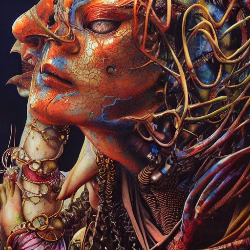 Prompt: realistic detailed statue of tutankamon by Ayami Kojima, Amano, Karol Bak, Greg Hildebrandt, and Mark Brooks, Neo-Gothic, gothic, rich deep colors. Beksinski painting, part by Adrian Ghenie and Gerhard Richter. art by Takato Yamamoto. masterpiece