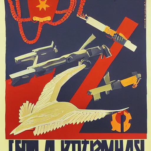 Image similar to a detailed and complex uncut full body soviet propaganda poster depicting a dromaius in military uniform. painting by dmitri moor