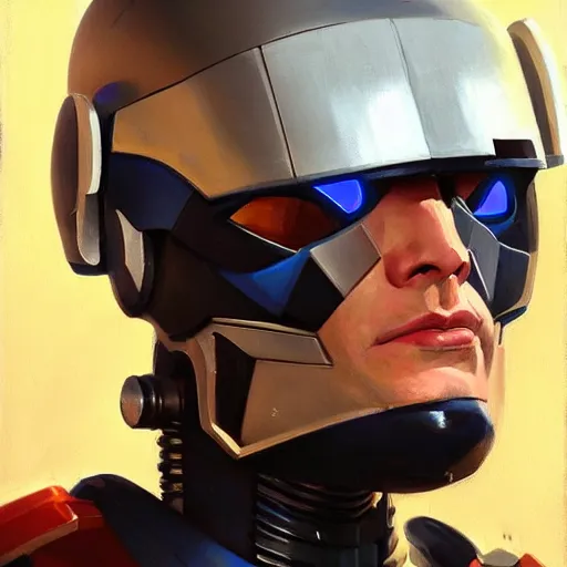 Image similar to greg manchess portrait painting of alex j. murphy aka robocop as overwatch character, medium shot, asymmetrical, profile picture, organic painting, sunny day, matte painting, bold shapes, hard edges, street art, trending on artstation, by huang guangjian and gil elvgren and sachin teng