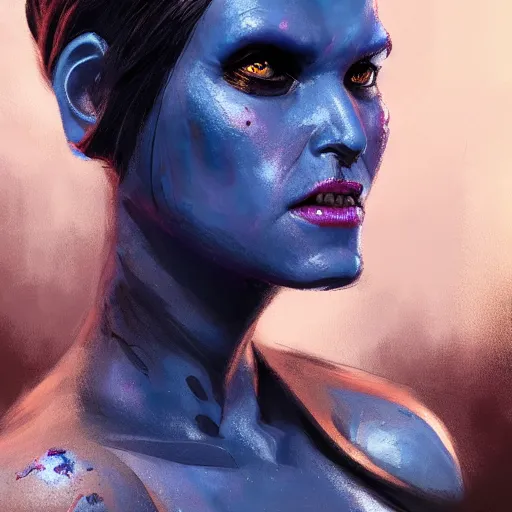 Image similar to portrait of a female Twi'lek by Greg Rutkowski, blue skin, she is about 30 years old, wearing black sith uniform, Star Wars Expanded Universe, highly detailed portrait, digital painting, artstation, concept art, smooth, sharp foccus ilustration, Artstation HQ