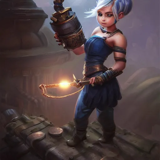 Image similar to beautiful muscular charming female gnome mechanic, magic crackling lightning iron gauntlet arms, short black pixie undercut hair, standing on ship deck, naval background, intricate, fantasy magic, highly detailed, full body portrait, wide angle, digital painting, artstation, smooth, sharp focus, great composition, illustration, art by Greg Rutkowski, trending on artstation