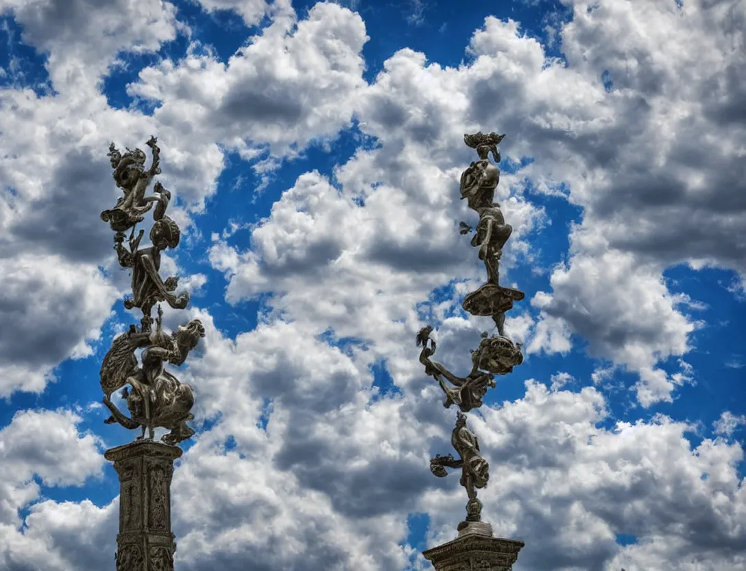 Prompt: jpeg compression visualized, museum sculpture, cloud backdrop, elaborate detail, modern, 4k, 33mm award winning photograph