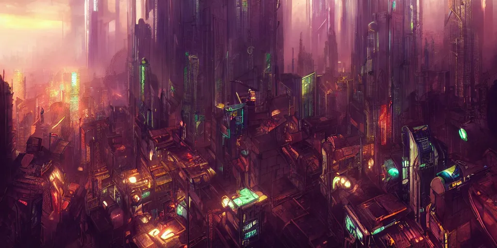 Image similar to axonometric cyberpunk city, by Rolf Armstrong and Evelyn De Morgan and Bastien Lecouffe-Deharme, dramatic lighting, high contrast colors, baroque, empyrean, panoramic view, as trending on Artstation, highly detailed, cryengine,