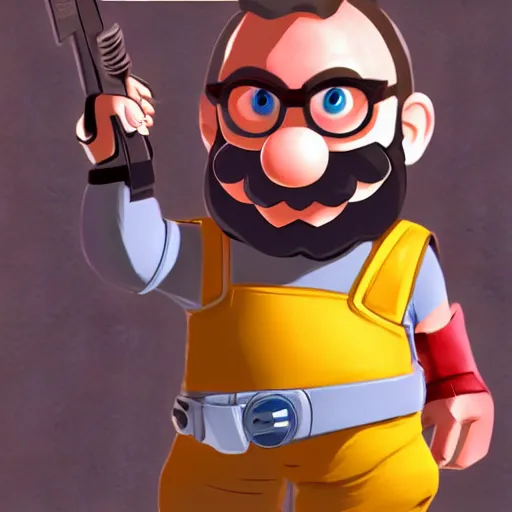 Prompt: gordon freeman as super mario, hd shot, concept art, artstation