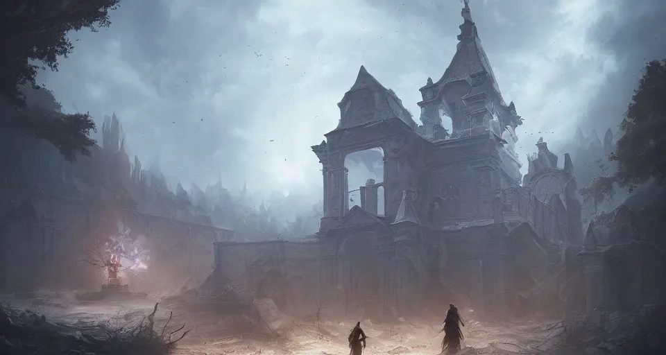 Prompt: Ghosts circling an old forgotten church, by Noah Bradley, Darek Zabrocki,, James Paick, Natasha Tan, highly detailed, ultra detailed, ultra realistic, trending on artstation