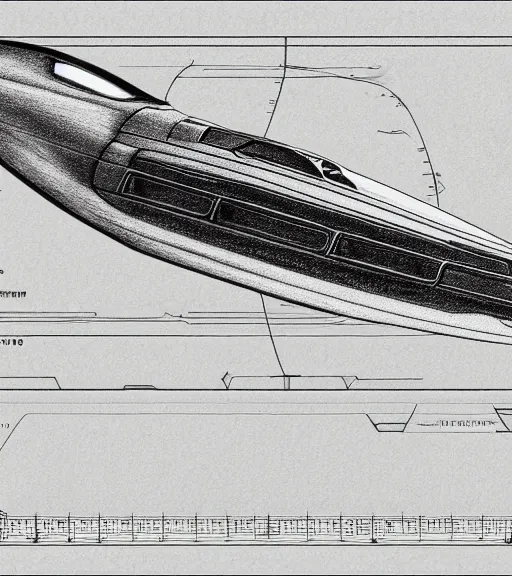 Prompt: a pencil drawing of a spaceship. concept art, blueprint. - w 7 0 0