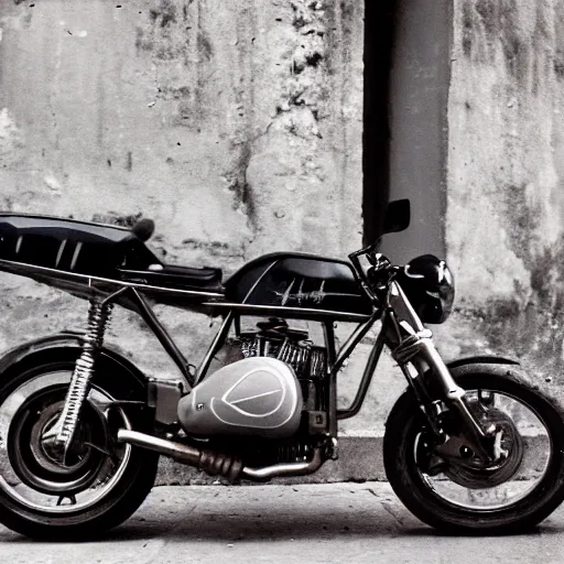 Prompt: photo of cyberpunk motorbike, in rome near coliseum. 2 4 mm lens, leica m 5, kodachrome