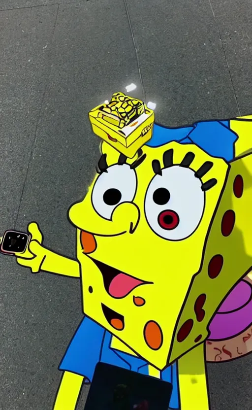 Image similar to img _ 5 4 2 4. jpg. candid real life spongebob selfie. snapchat, instagram, hashtags, accidental selfie, front camera