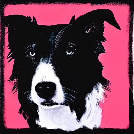 Image similar to a border collie by andy warhol, digital art, trending on artstation