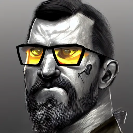 Prompt: Gordon Freeman from Half-Life, gritty, highly detailed, trending on ArtStation