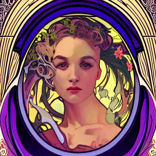 Image similar to realistic unknown alien lilith portrait in style of alphonso mucha, lalique detailed 8 k